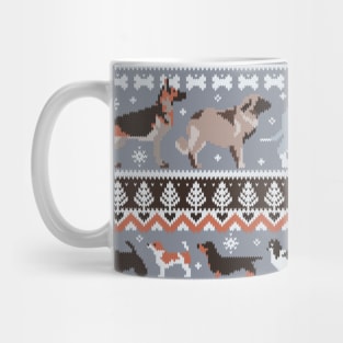 Fluffy and bright fair isle knitting doggie friends // brown orange white and grey dog breeds Mug